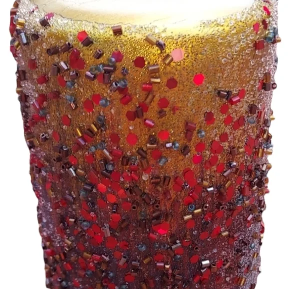 Embellished glitter and beaded decorative pillar candle - Picture 2 of 7